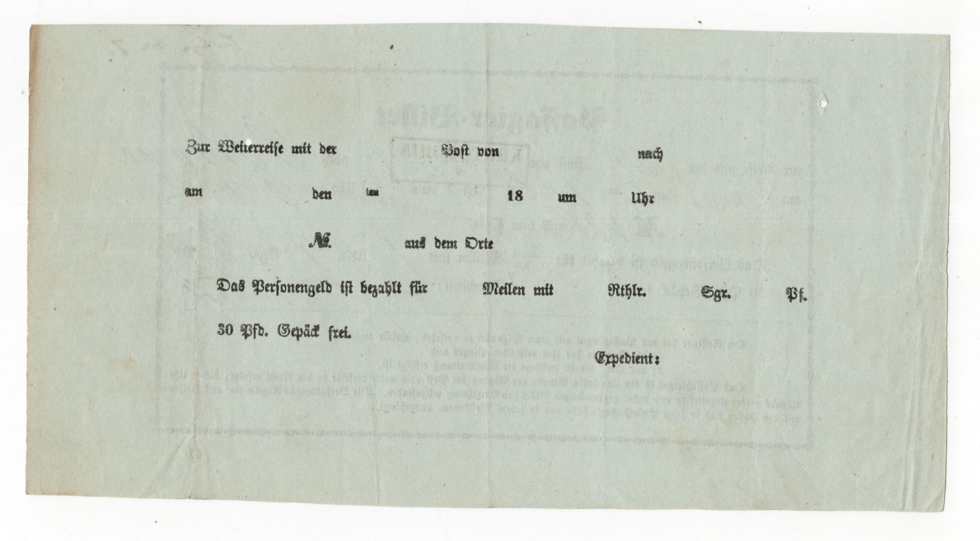 Passagier Billet Krotoschin 1853 Dokument Postwagen 