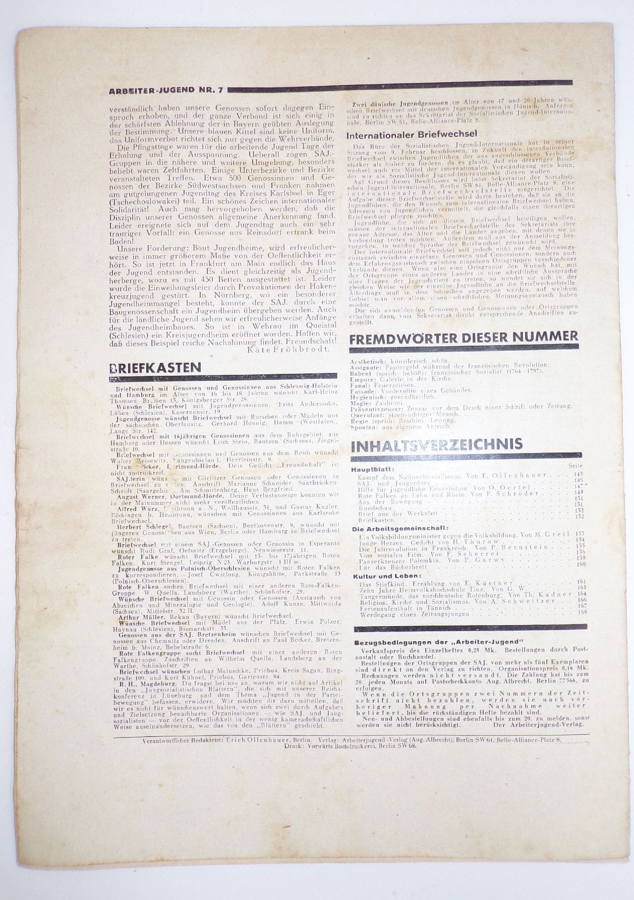 Arbeiter Jugend 1930 Kampf den Nationalsozialismus Nr 7 von 1930 SPD Zeitung