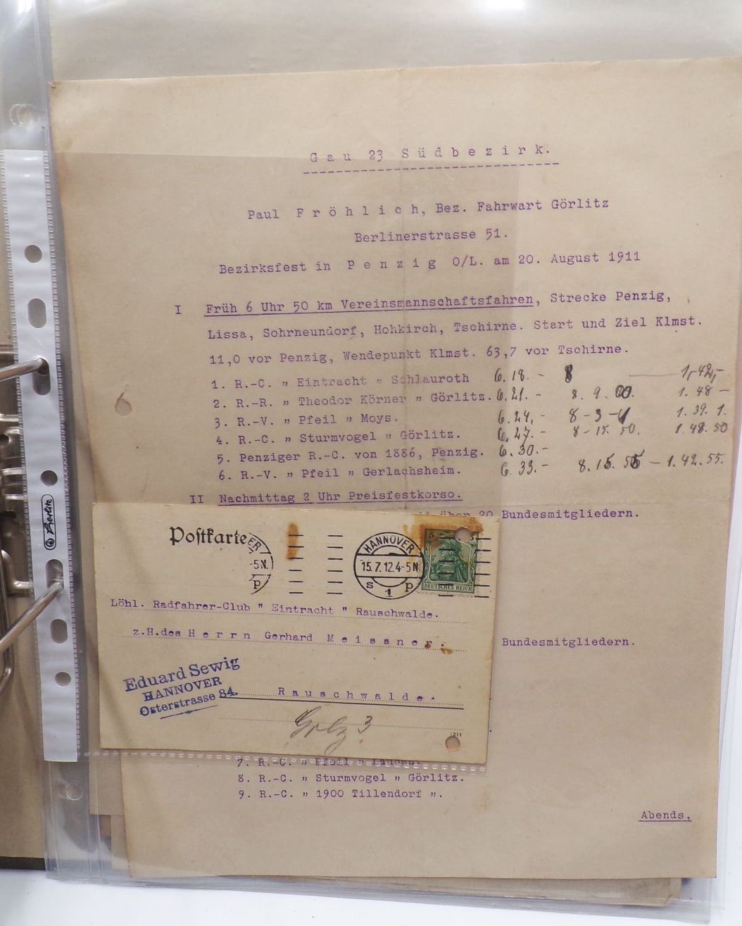 Ordner Dokumente Görlitz Schlauroth Radfahrerverein um 1900