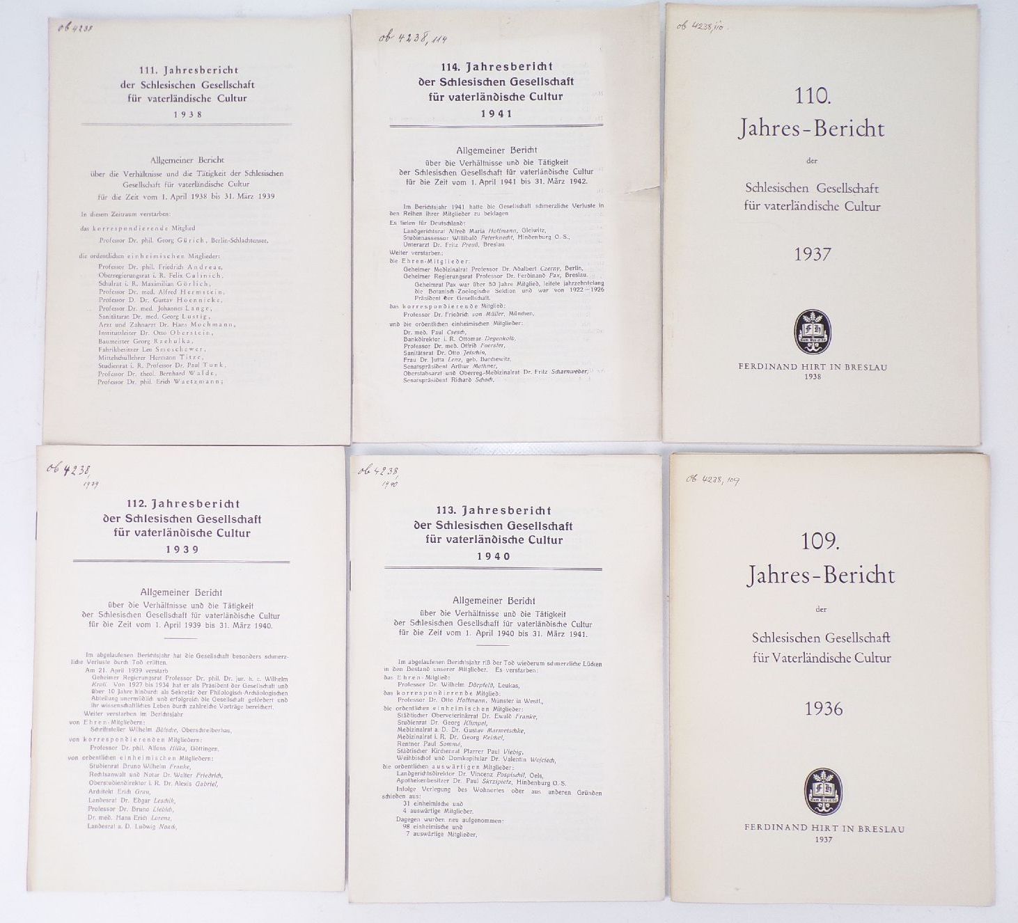Schlesische Gesellschaft für vaterländische Cultur 1922 bis 1941 