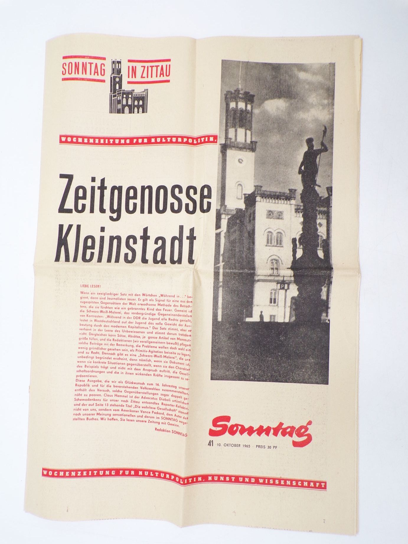 Zeitung Sonntag in Zittau 1965 Zeitgenosse Kleinstadt