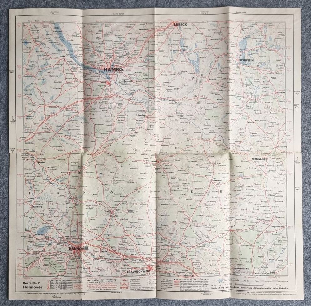Shell Straßenkarte Nr 7 Lüneburger Heide 1930er Landkarte Hannover Shell Straßenkarte Nr 7 Lüneburger Heide 1930er Landkarte Hannover