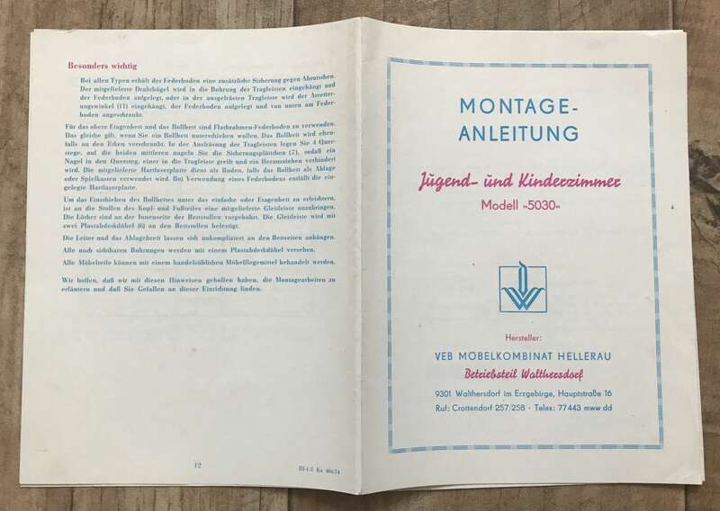 Montage Anleitung Jugend und Kinderzimmer 5030 VEB Möbelkombinat