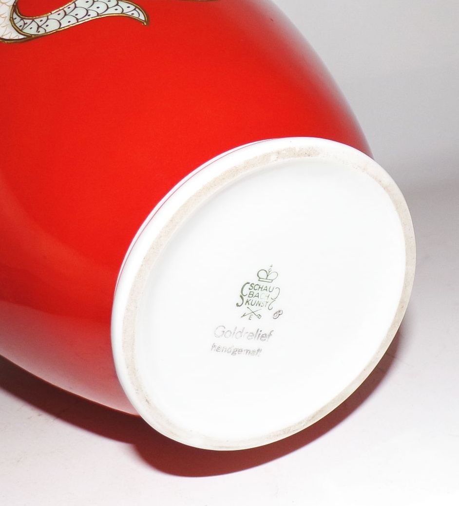 Schaubachkunst Vase Ming Drache Rot Goldrelief handbemalt Vintage 