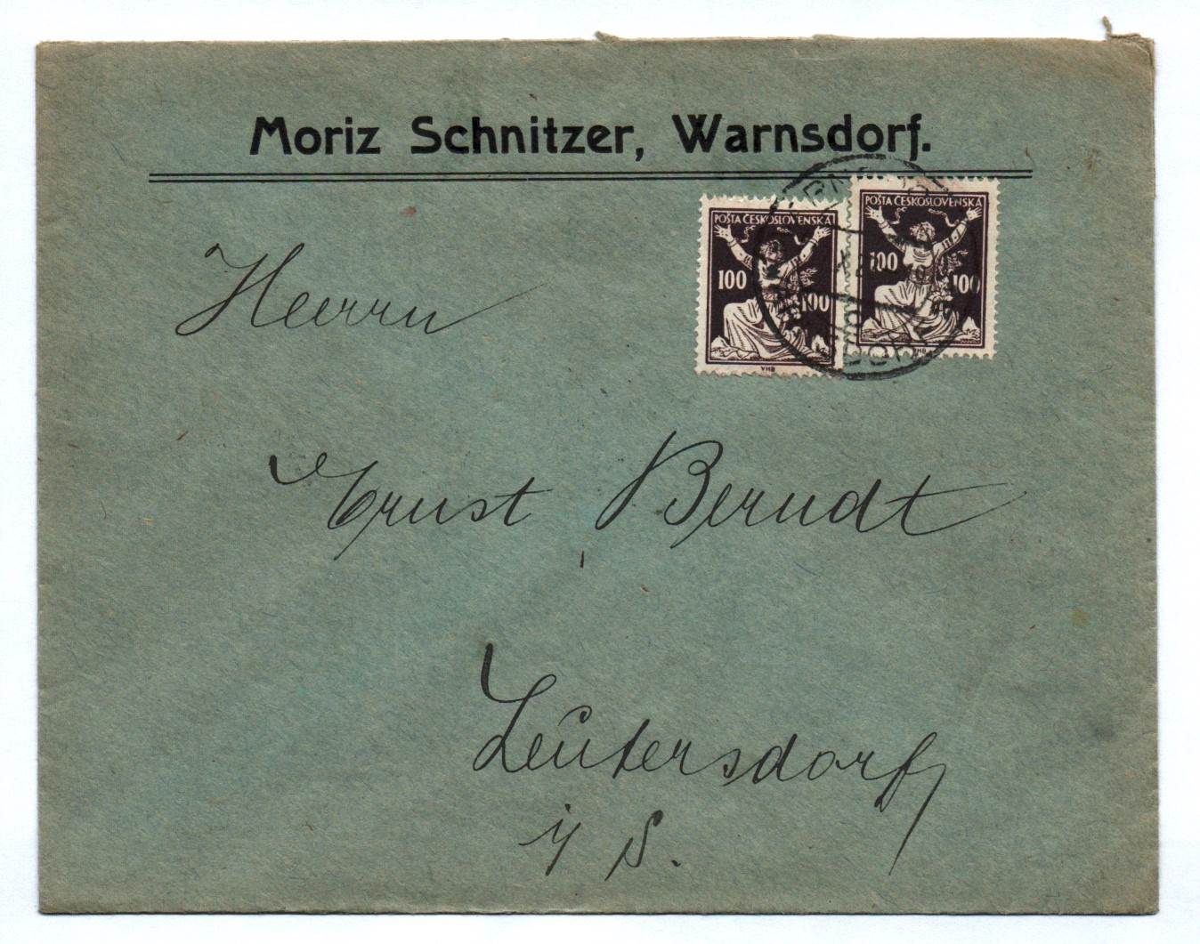 Brief Moriz Schnitzer Warnsdorf Briefkuvert