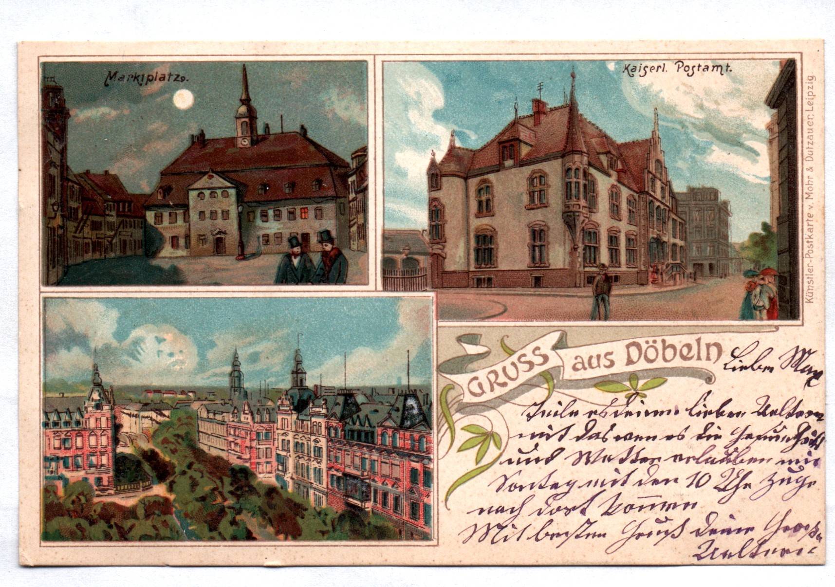 Litho Ak Gruss aus Döbeln Postamt Marktplatz 1906