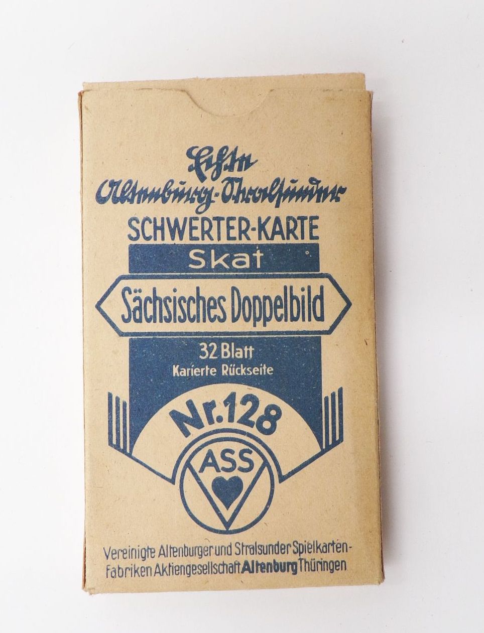 Sächsisches Doppelbild Skat Kartenspiel 32 Blatt Nummer 128 ASS