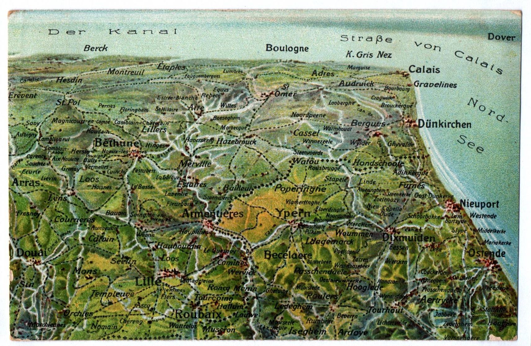 Ak Panorama westlicher Kriegsschauplatz 1914 1915 Von Arras bis Ostende 1 Wk