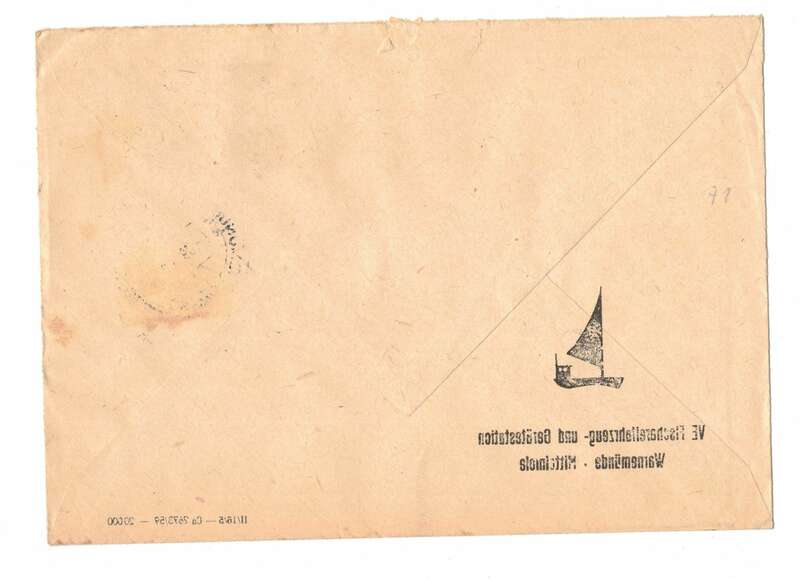 Firmen Brief 1960 Fischereifahrzeug Gerätestation Warnemünde Mittelmole Eilbote 