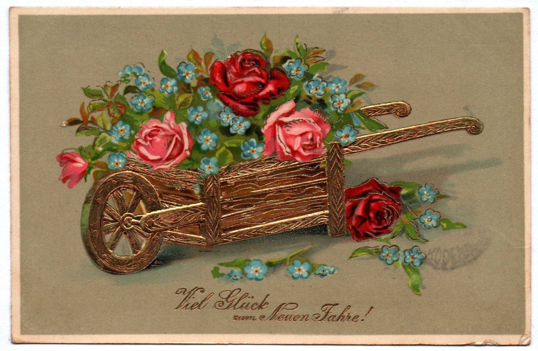 Künstler Ak Schubkarre mit Rosen 1912
