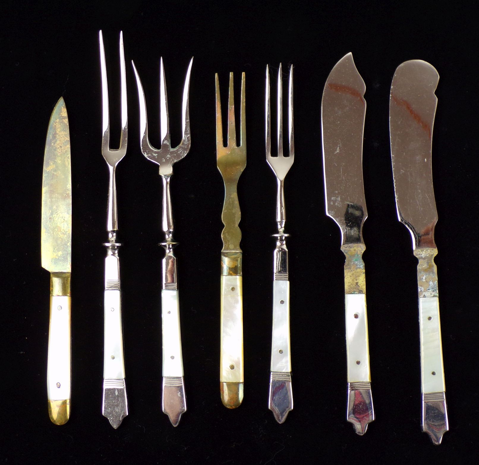 Vorlegebesteck Antik Perlmut Griffe Buttermesser Gabeln Obstmesser
