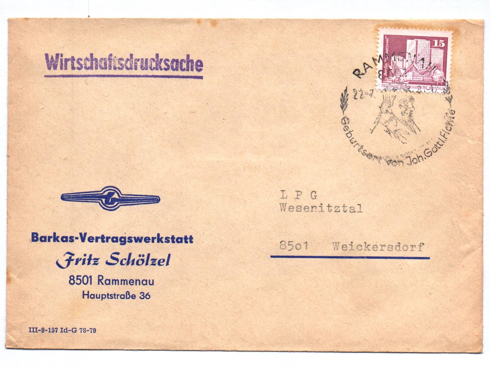 Wirtschaftsdrucksache Barkas Vertragswerkstadt Rammenau DDR Wirtschaftsdrucksache Barkas Vertragswerkstadt Rammenau DDR