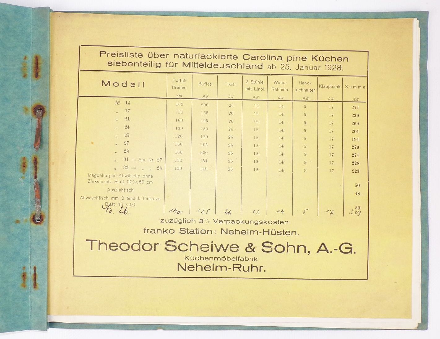 Alter Möbel Katalog Theodor Scheiwe u Sohn Neheim Ruhr 1928