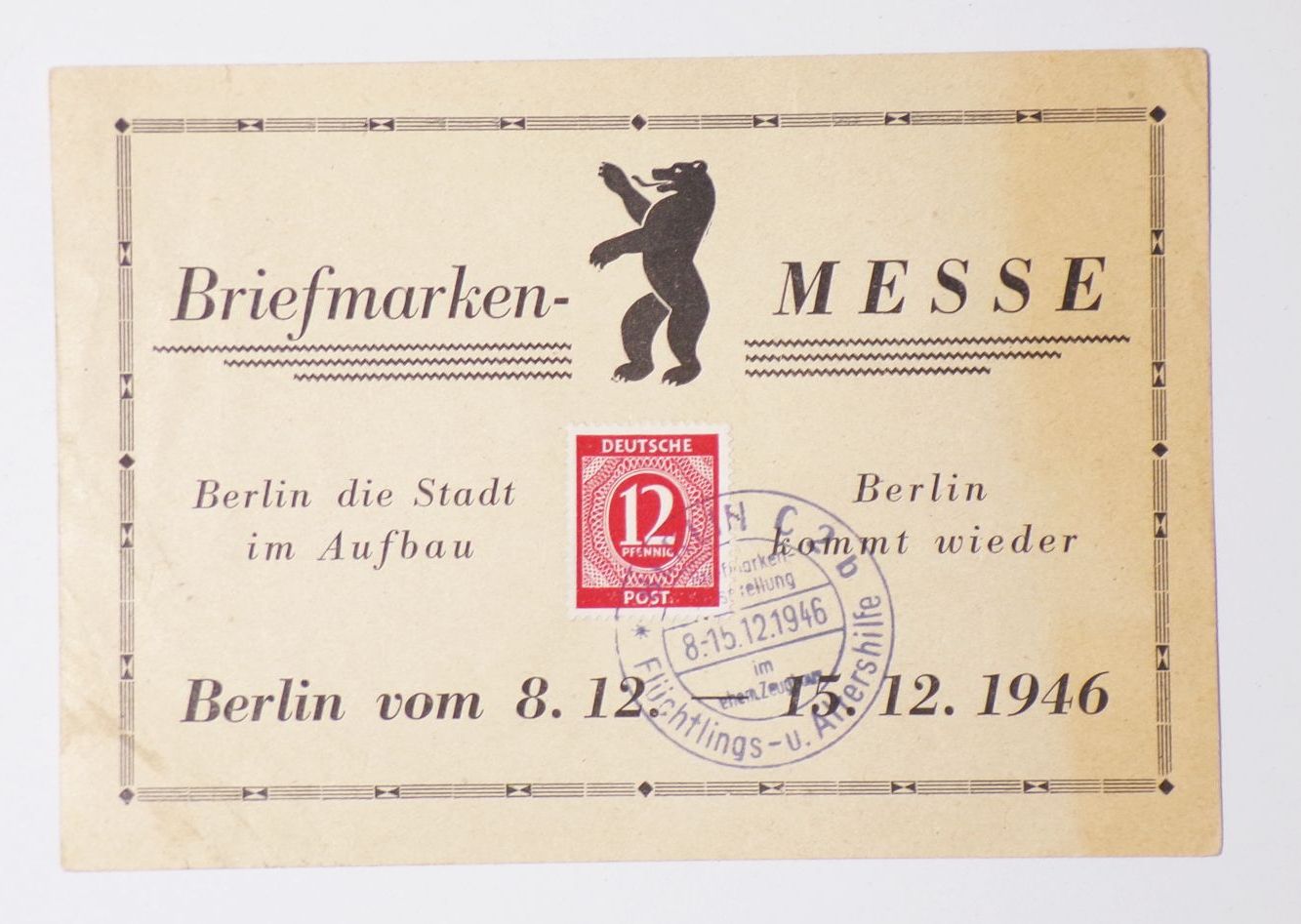 Beleg Briefmarken Messe 1946 Stadt der Aufbau 