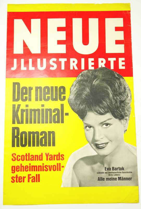 Illustrierte Poster neuer Krimi Eva Bartok 1961 Vintage Plakat Zeitung