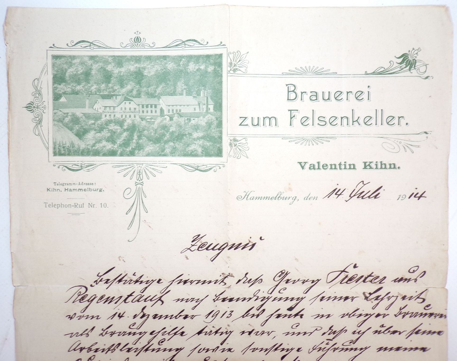 Litho Briefkopf Bierbrauerei zum Felsenkeller Hammelburg 1913 Brauerei 