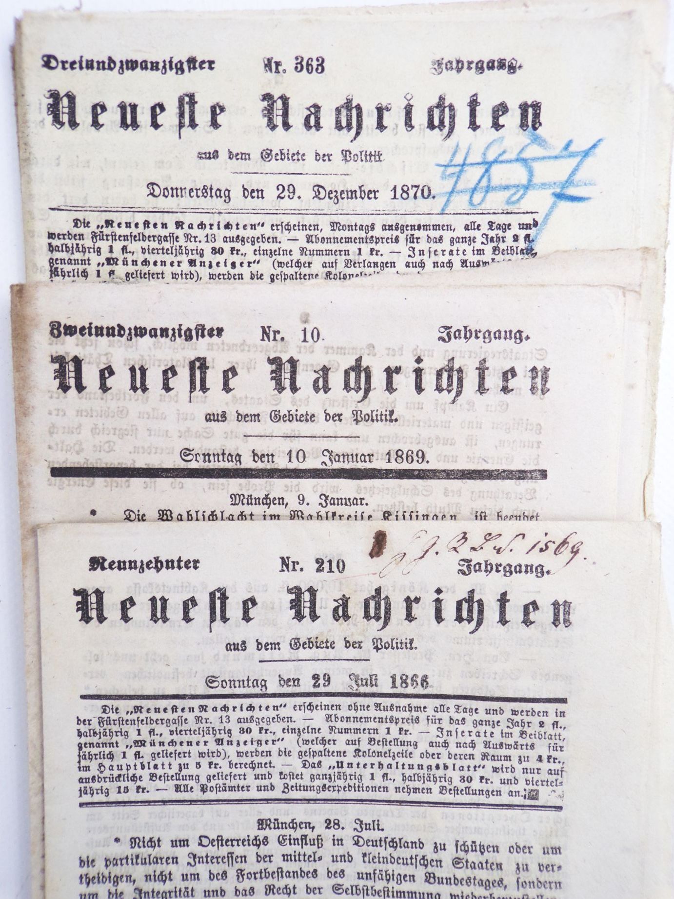 Konvolut Neueste Nachrichten und Allgemeine Zeitung 1825 bis 1873