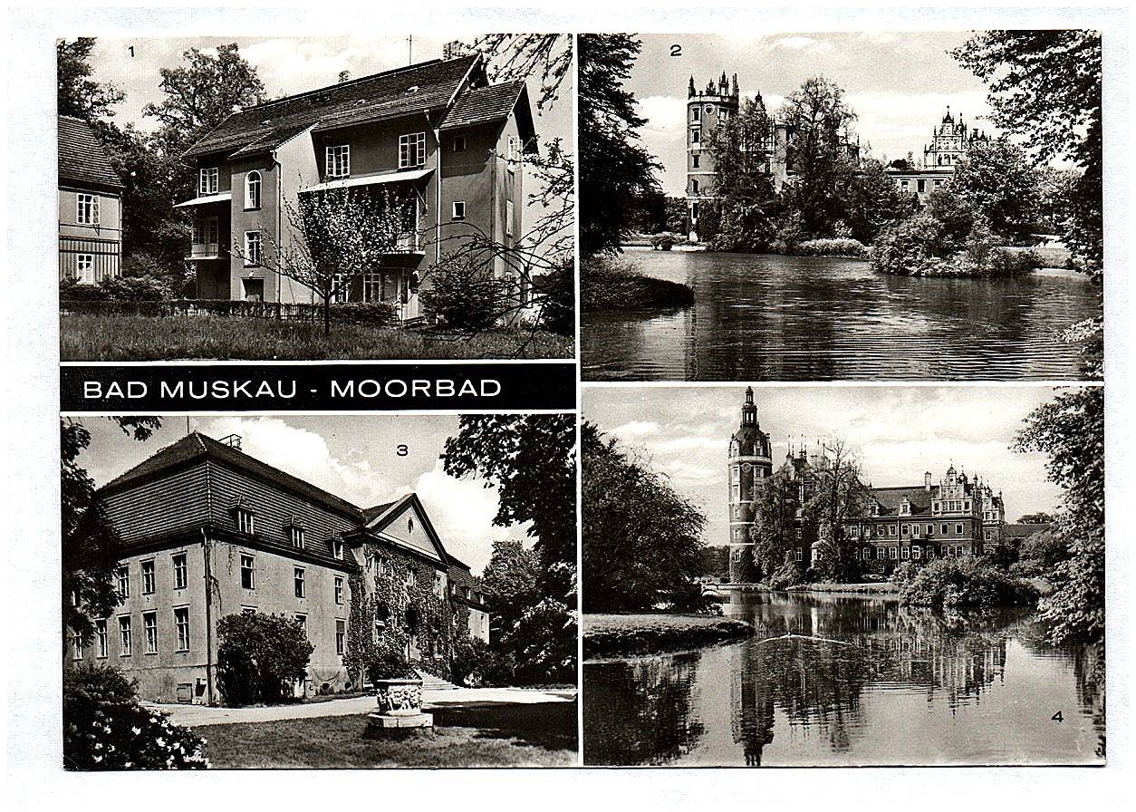Ansichtskarte Bad Muskau Echtfoto Turmvilla Schloßruine Das Moorbad DDR Ansichtskarte Bad Muskau Echtfoto Turmvilla Schloßruine Das Moorbad DDR