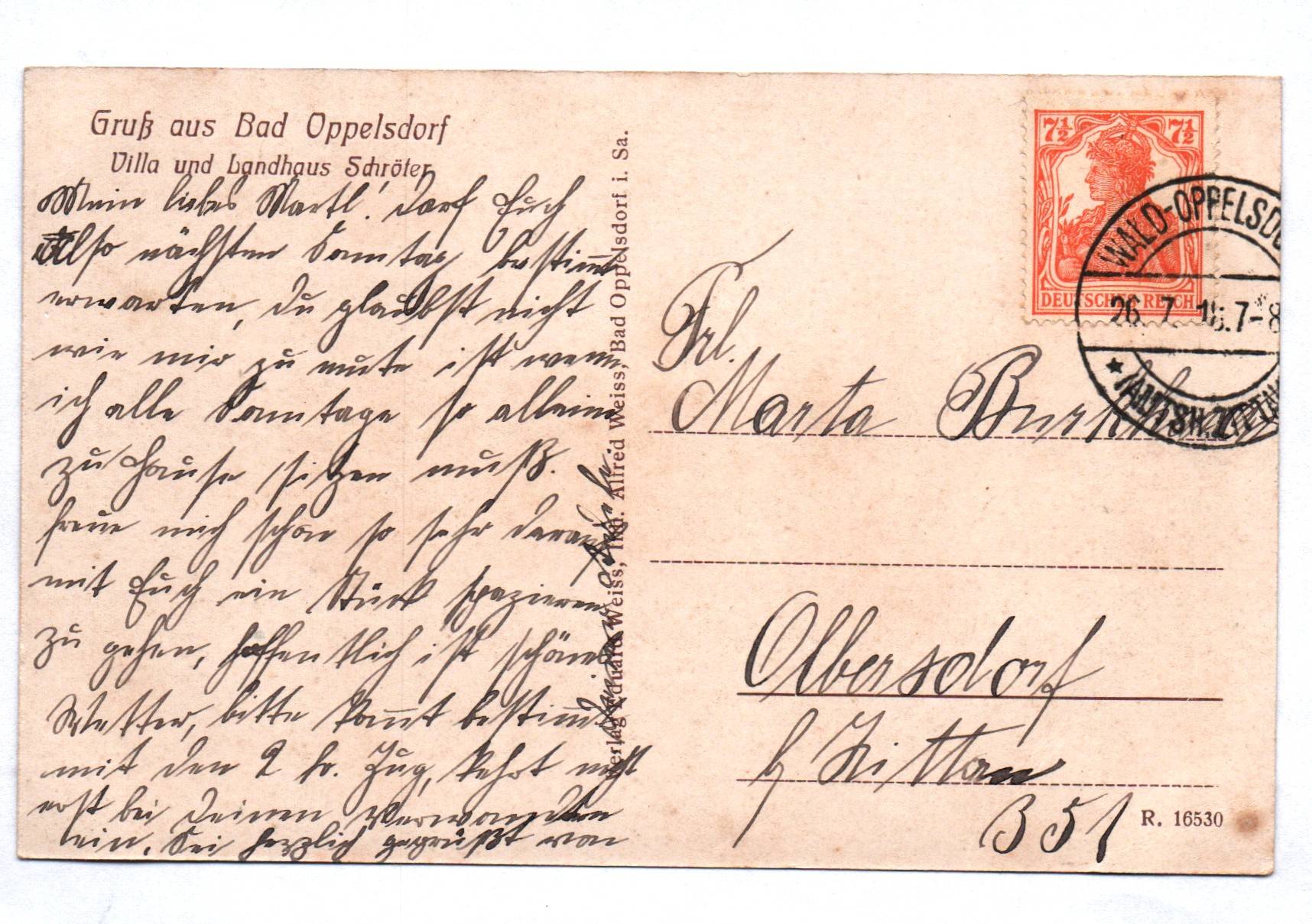 Ak Gruß aus Bad Oppelsdorf Villa und Landhaus Schröter 1916 Schlesien Ak Gruß aus Bad Oppelsdorf Villa und Landhaus Schröter 1916 Schlesien
