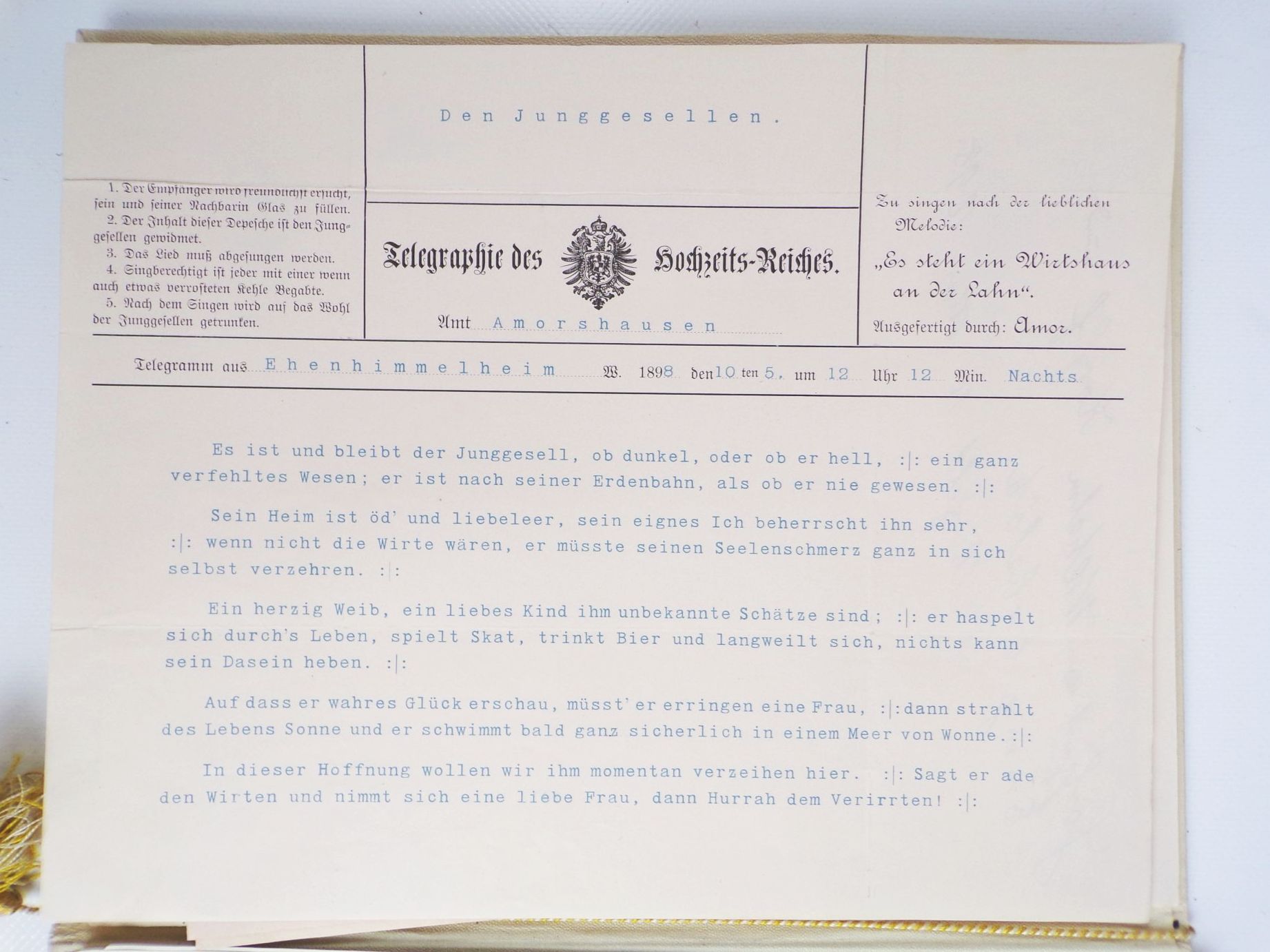 Hochzeitprogramme um 1890 Boeddinghaus Barmen Wuppertal Düsseldorf 