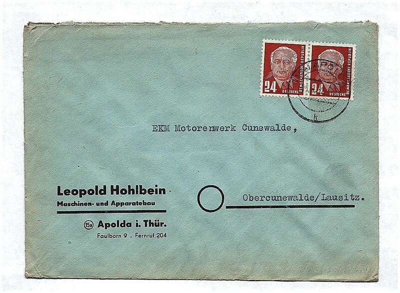 DDR Maschinen und Apparatebau Apolda Thüringen Brief 1952