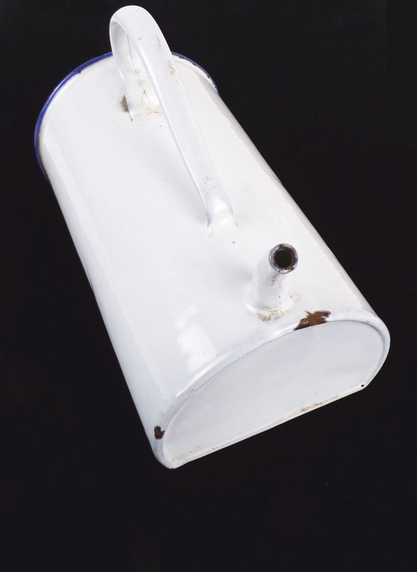 Alter Email Gefäß Weiss Blau Einlauf Behälter shabby Pflanzgefäß 