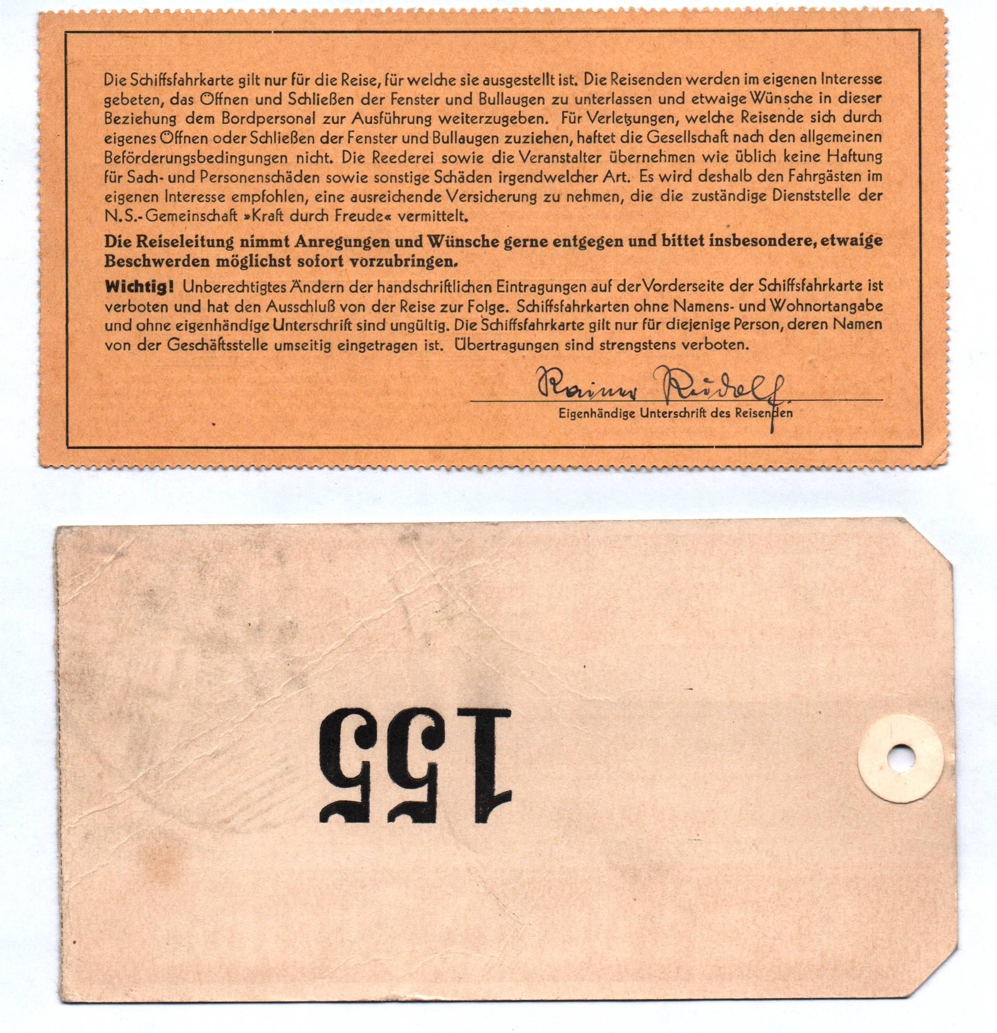 Schiffs Fahrkarte KdF Motorschiff Sarmiento 1937 Kraft durch Freude Schiffs Fahrkarte KdF Motorschiff Sarmiento 1937 Kraft durch Freude