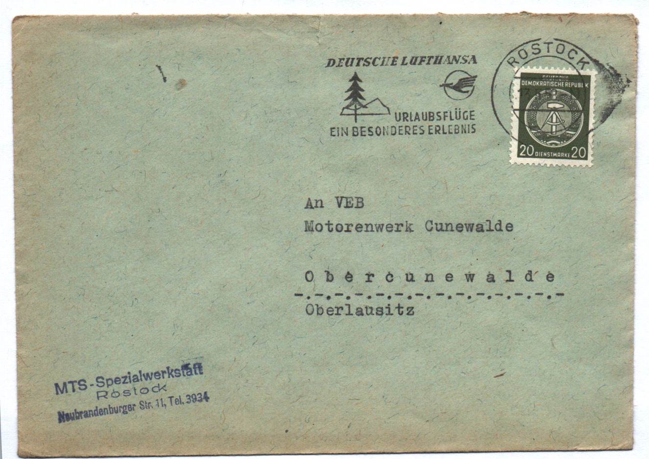 Brief MTS Spezialwerkstatt Rostock DDR