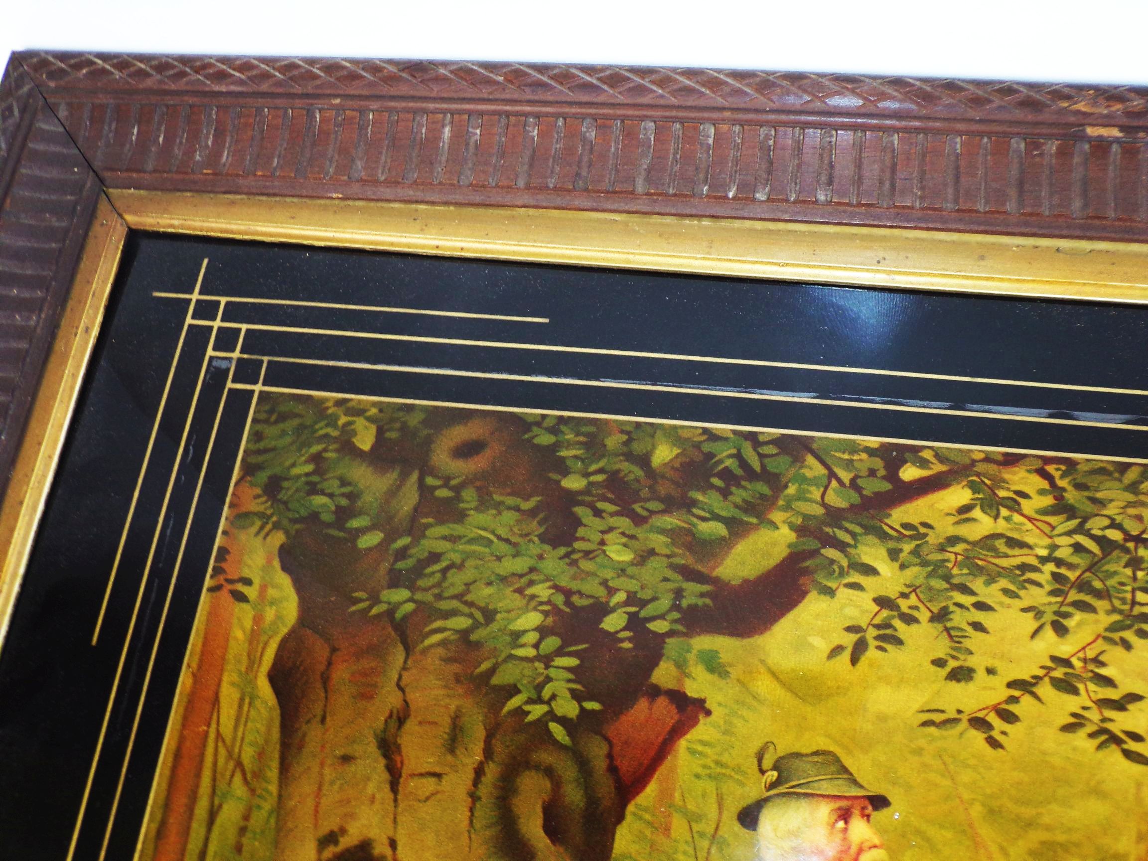 Altes Bild Stülpner Karl Jagdszene um 1900 Hinterglas Druck Siebdruck 