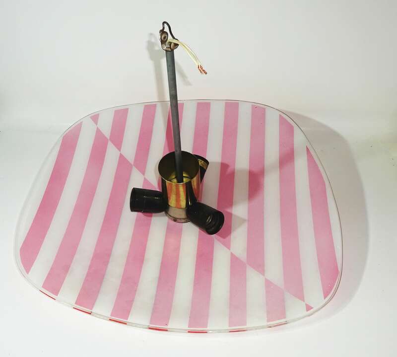 Deckenleuchte Rot Weiß Rockabilly Vintage Lampe 1960er Schalenlampe