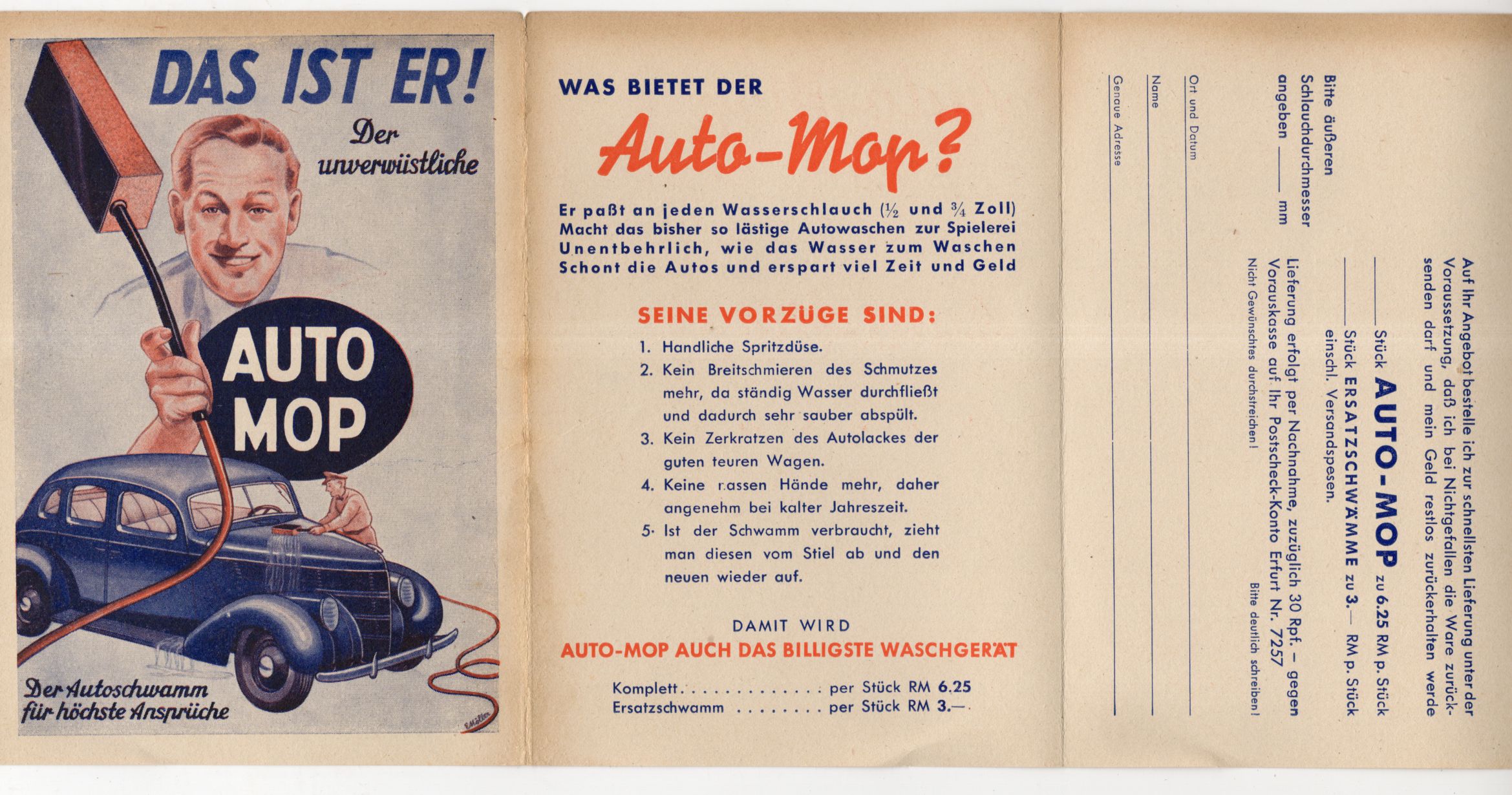 Prospekt Auto Mop Autoschwamm Fritz Dürer Gräfenroda 1930er 