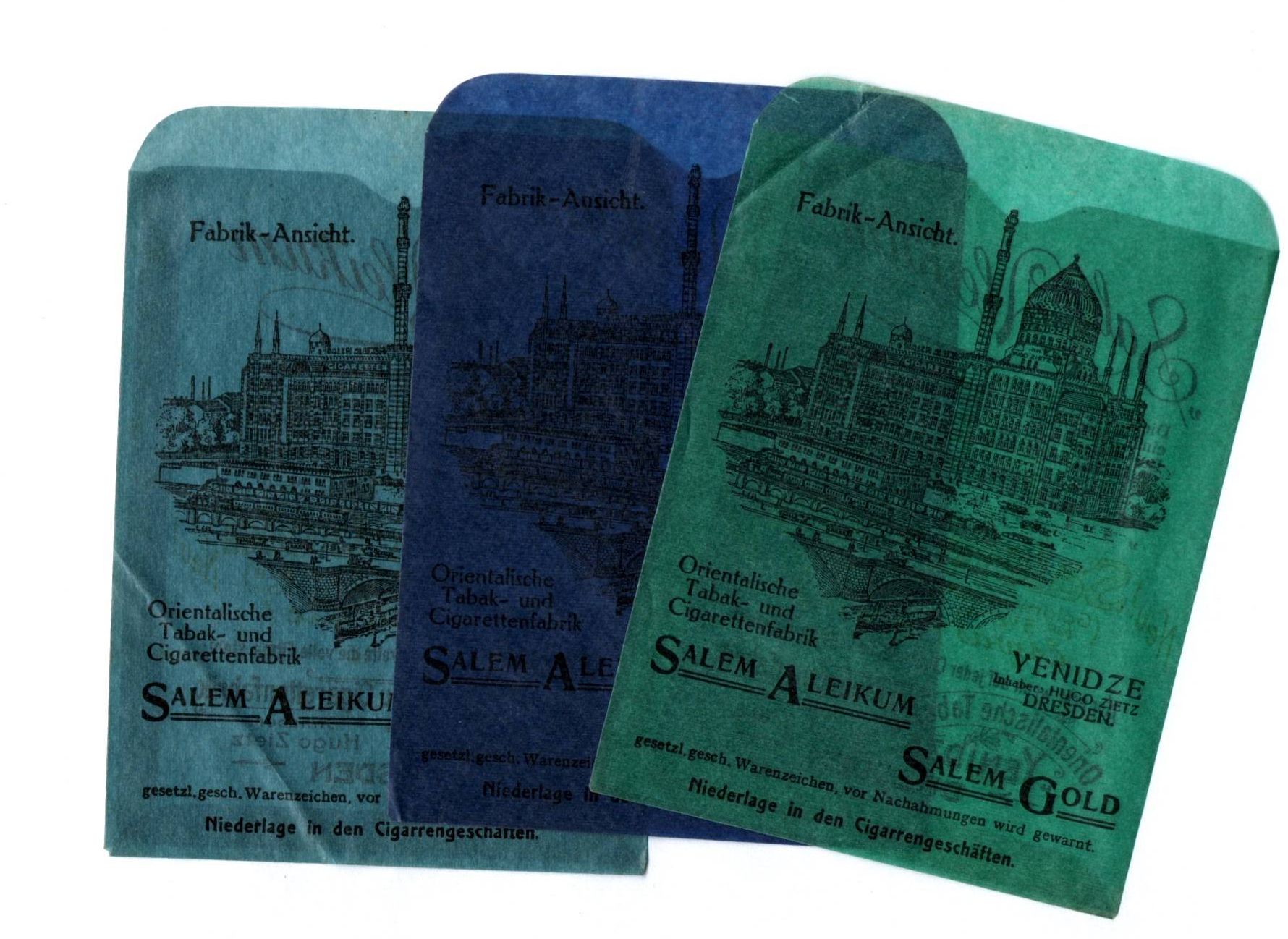 Yenidze Dresden Reklame Papiertüte Salem Aleikum Fabrikansicht um 1910