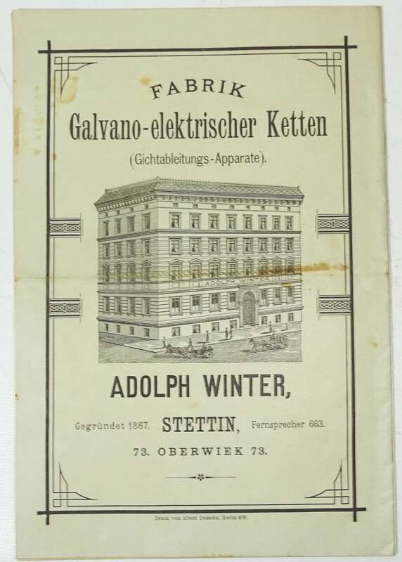 Werbung Adolph Winter Stettin Galvano elektrische Ketten Medizin Homöopathie um 1900
