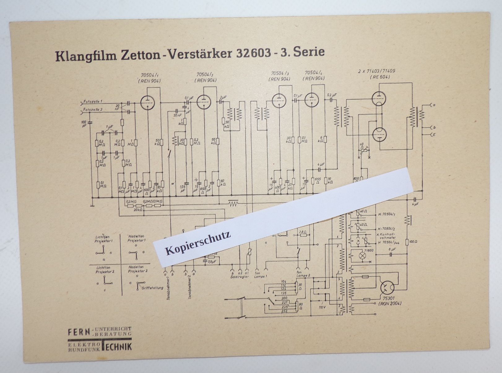 Lichtspielvorführer Tonfilmanlagen Schaltpläne Klangfilm Verstärker Lichtspielhaus Kino