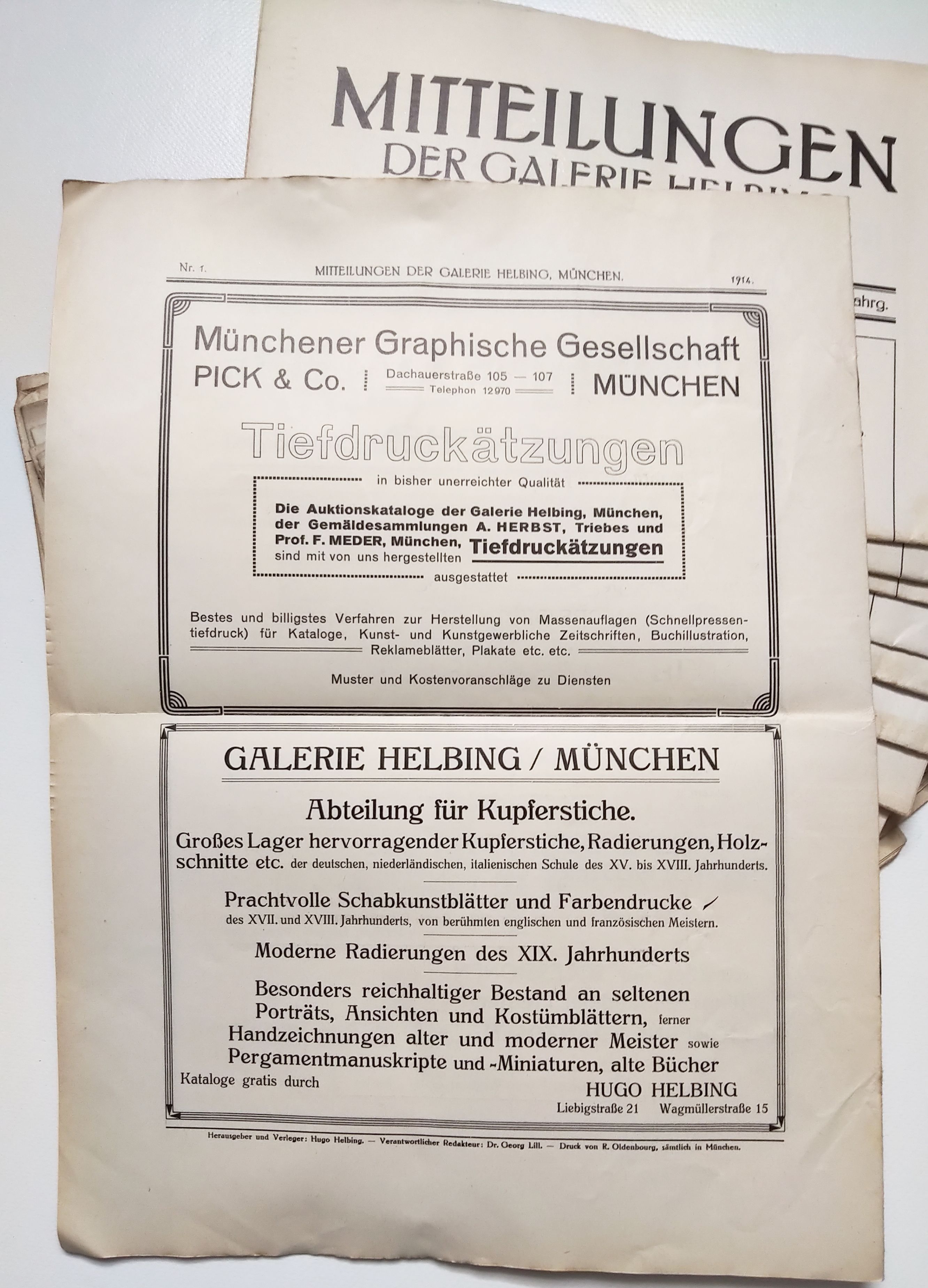 Alte Zeitungen 3 Jahrgang 1914 Mitteilungen der Galerie Helbing München