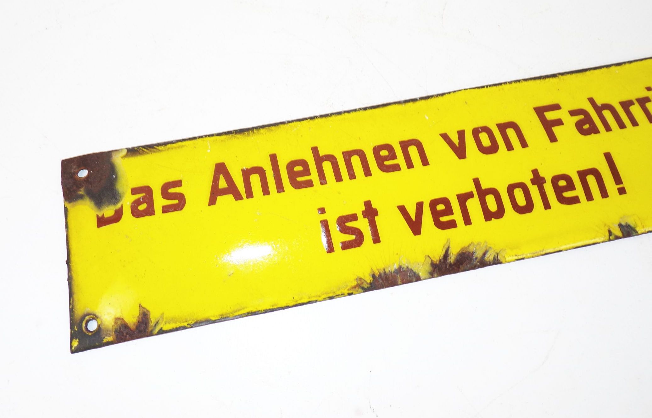 Altes Emailschild Anlehnen von Fahrrädern ist verboten 1930er Fahrrad