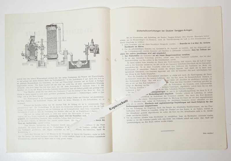 Prospekt Gasmotoren Fabrik Deutz Cöln Deutz Sauggeneratorgas Anlagen 1912