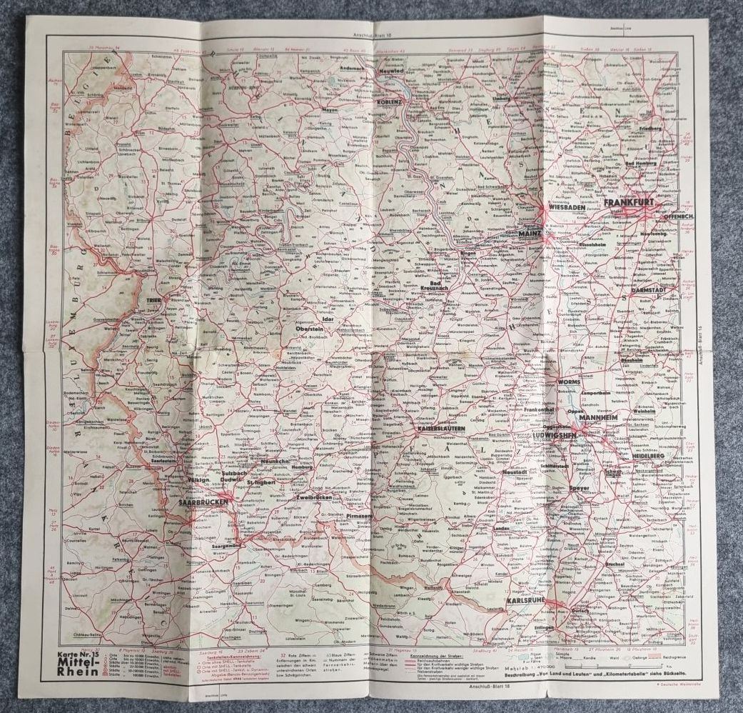 Shell Straßenkarte Nr 15 Mittelrhein 1930er Karte Die Rheinpfalz Shell Straßenkarte Nr 15 Mittelrhein 1930er Karte Die Rheinpfalz