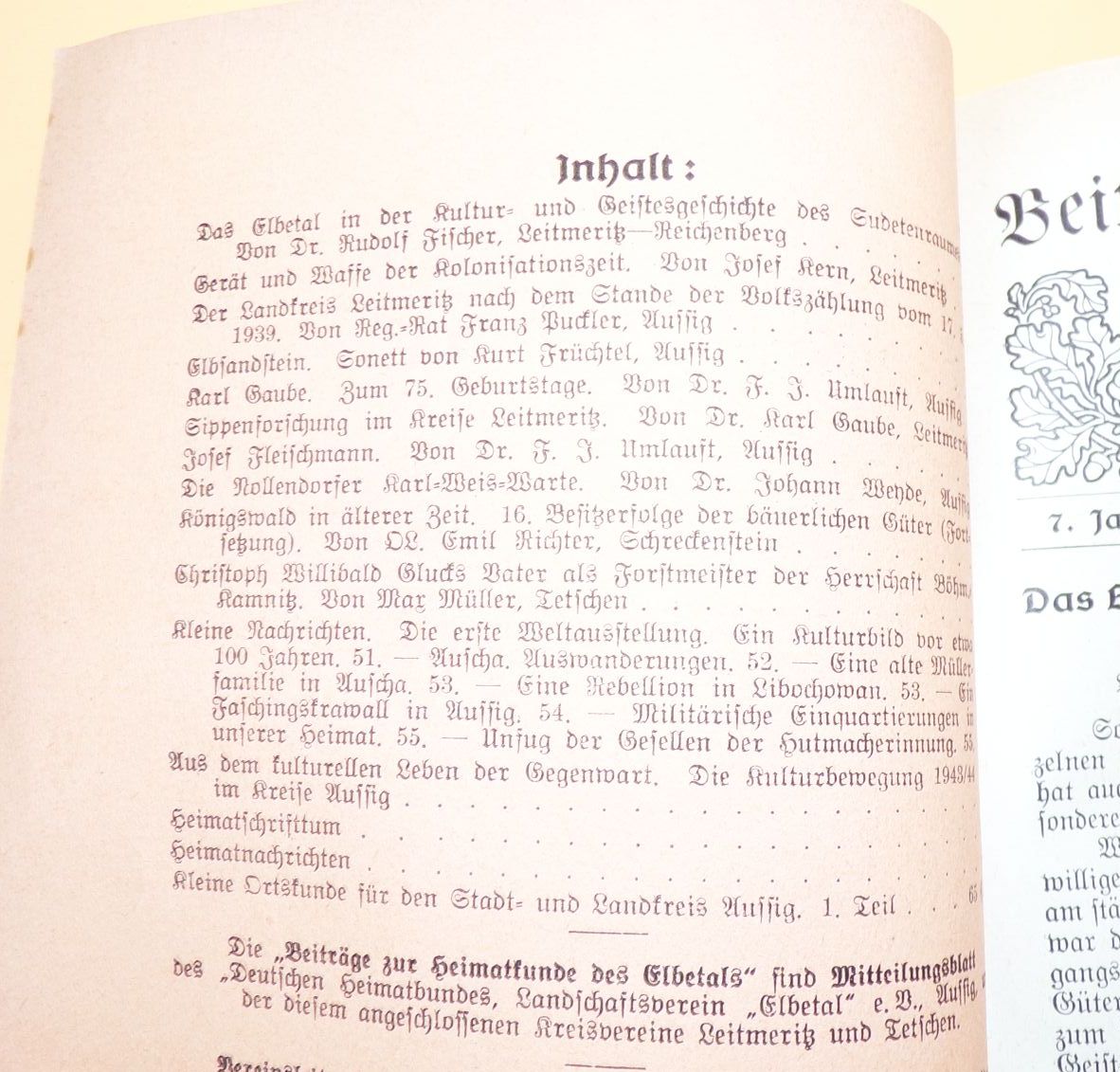 Beiträge zur Heimatkunde des Elbetales viel Böhmen 1 Heft 1944 