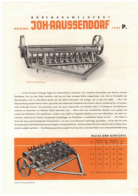 Prospekt Joh Raussendorf Bodenkrümelgeräte Egge Erich Vogel Bautzen 