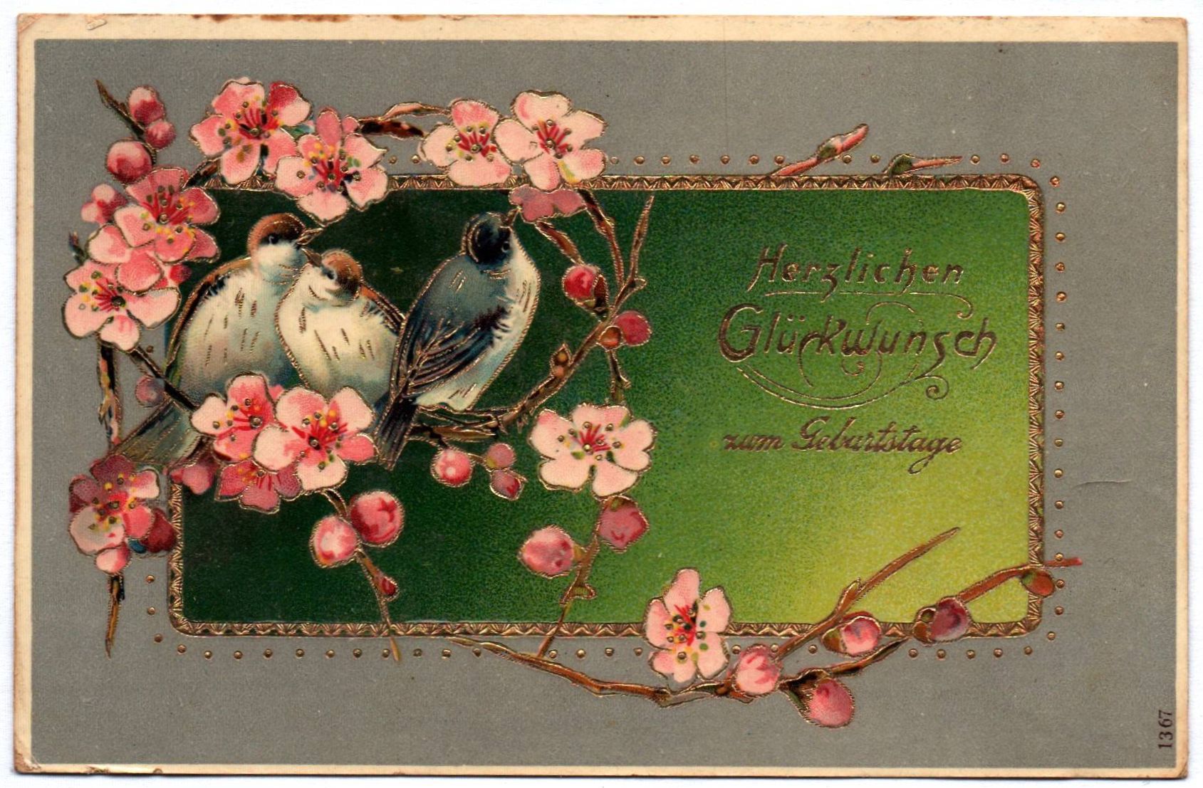 Künstler Ak Herzlichen Glückwunsch zum Geburtstage Vögel Blumen 1912 Künstler Ak Herzlichen Glückwunsch zum Geburtstage Vögel Blumen 1912