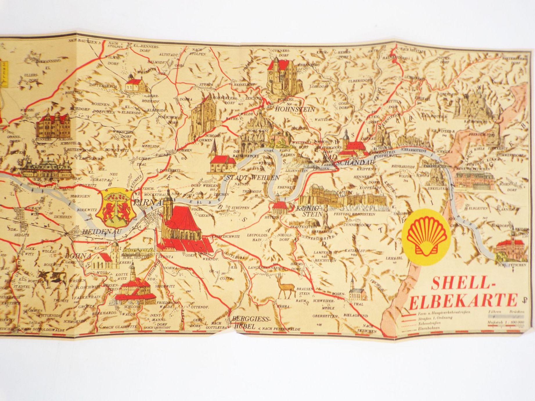 Landkarte Die Elbe von Tetschen nach Meissen Shell Elbekarte