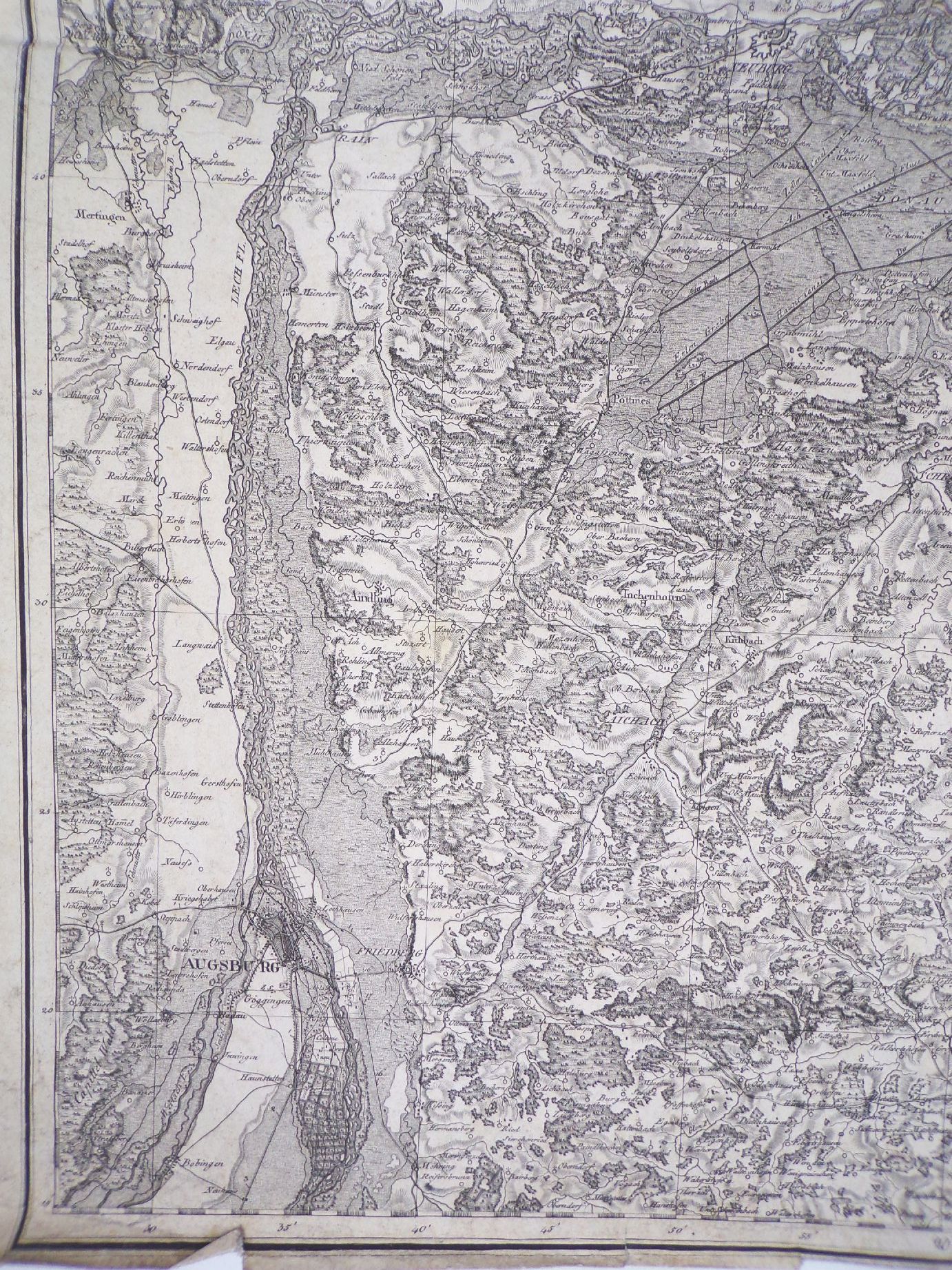 Übersichtskarte kgl Jagd Reviere im Leibgehege Münsingen Bayern um 1840 Karte