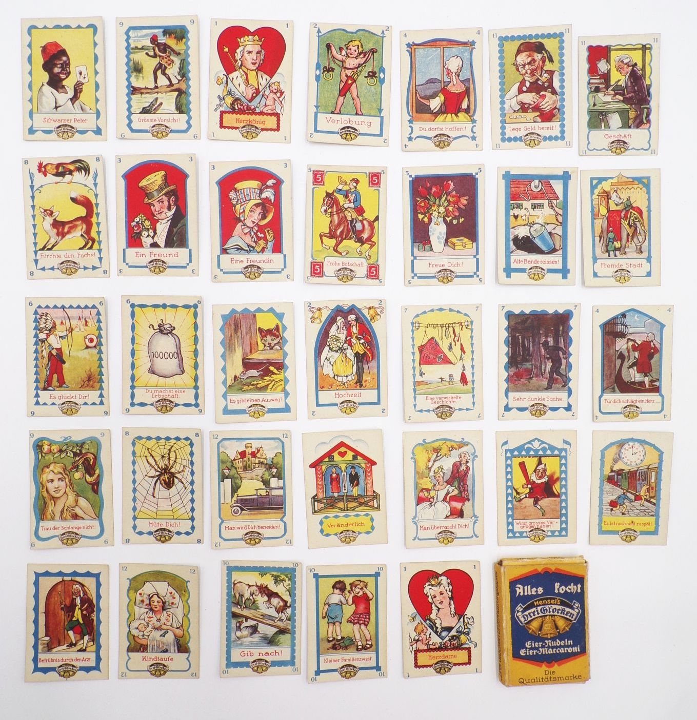 Altes Werbe Kartenspiel Drei Glocken Nudeln Schwarzer Peter um 1930