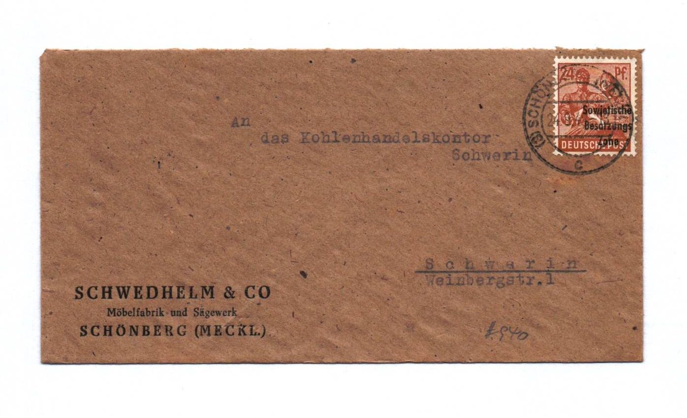 Brief Schwedhelm Co Möbelfabrik Sowjetische Besatzung 1948