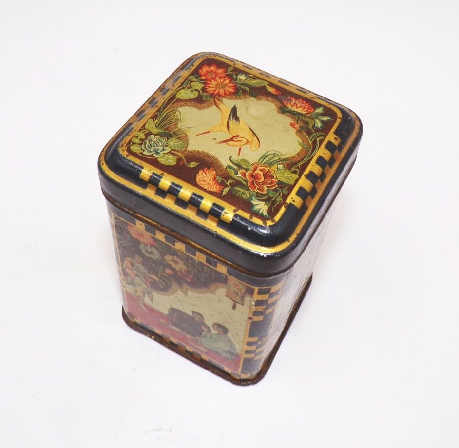 Teedose Asiatika Motiv um 1900 Antik Blechdose Teedose Asiatika Motiv um 1900 Antik Blechdose