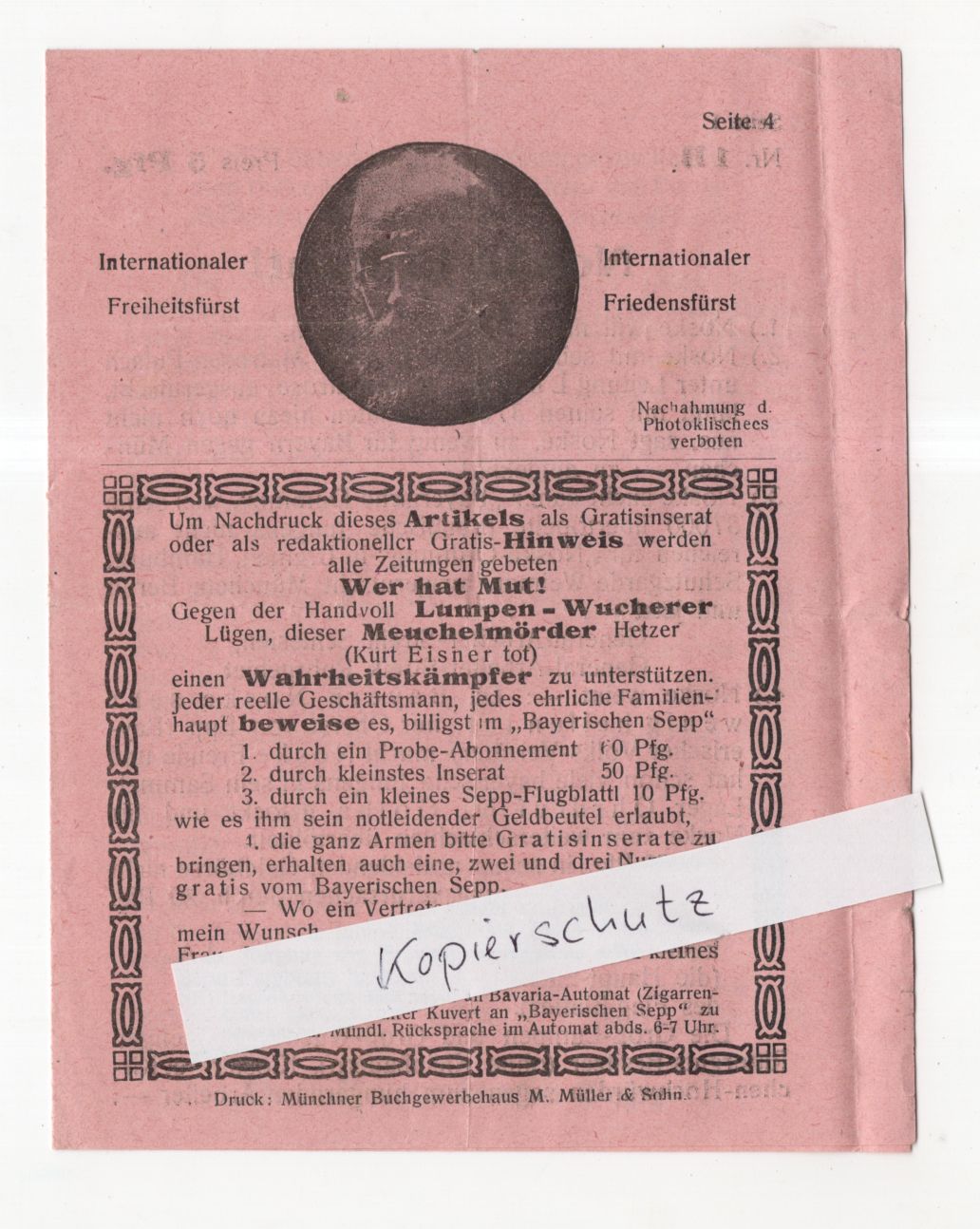 Prospekt Kurt Eisner 1919 Spartakusaufstand Gustav Noske Putsch München