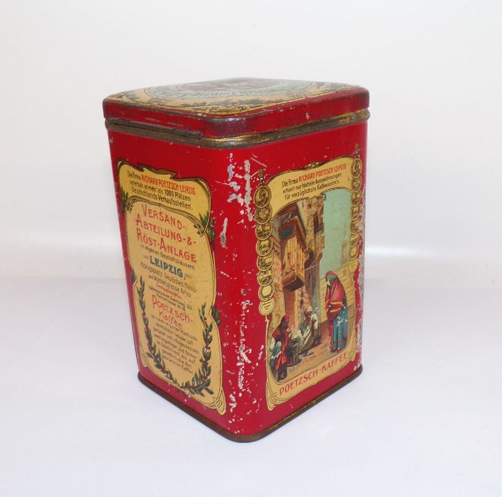 Alte Poetzsch Kaffee Blechdose Leipzig lithografiert um 1900 