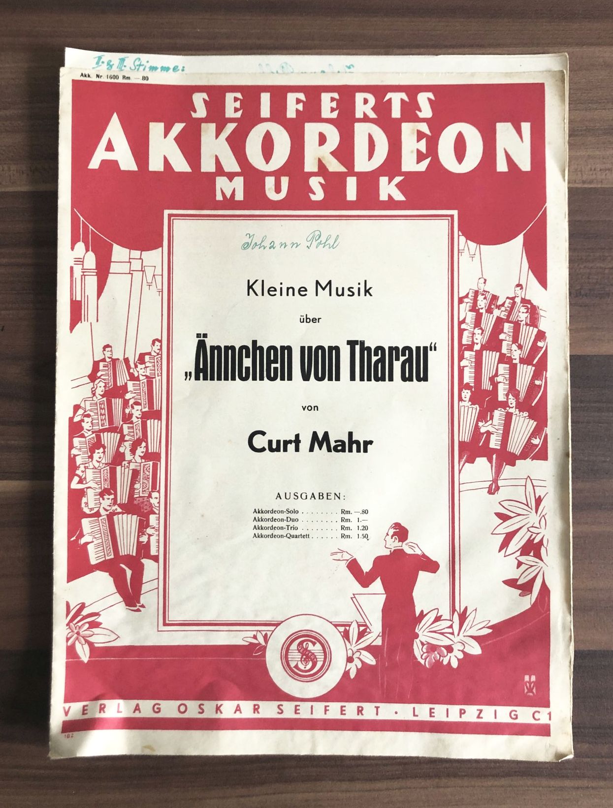 Seiferts Akkordeon Musik Ännchen von Tharau Liedtext Noten