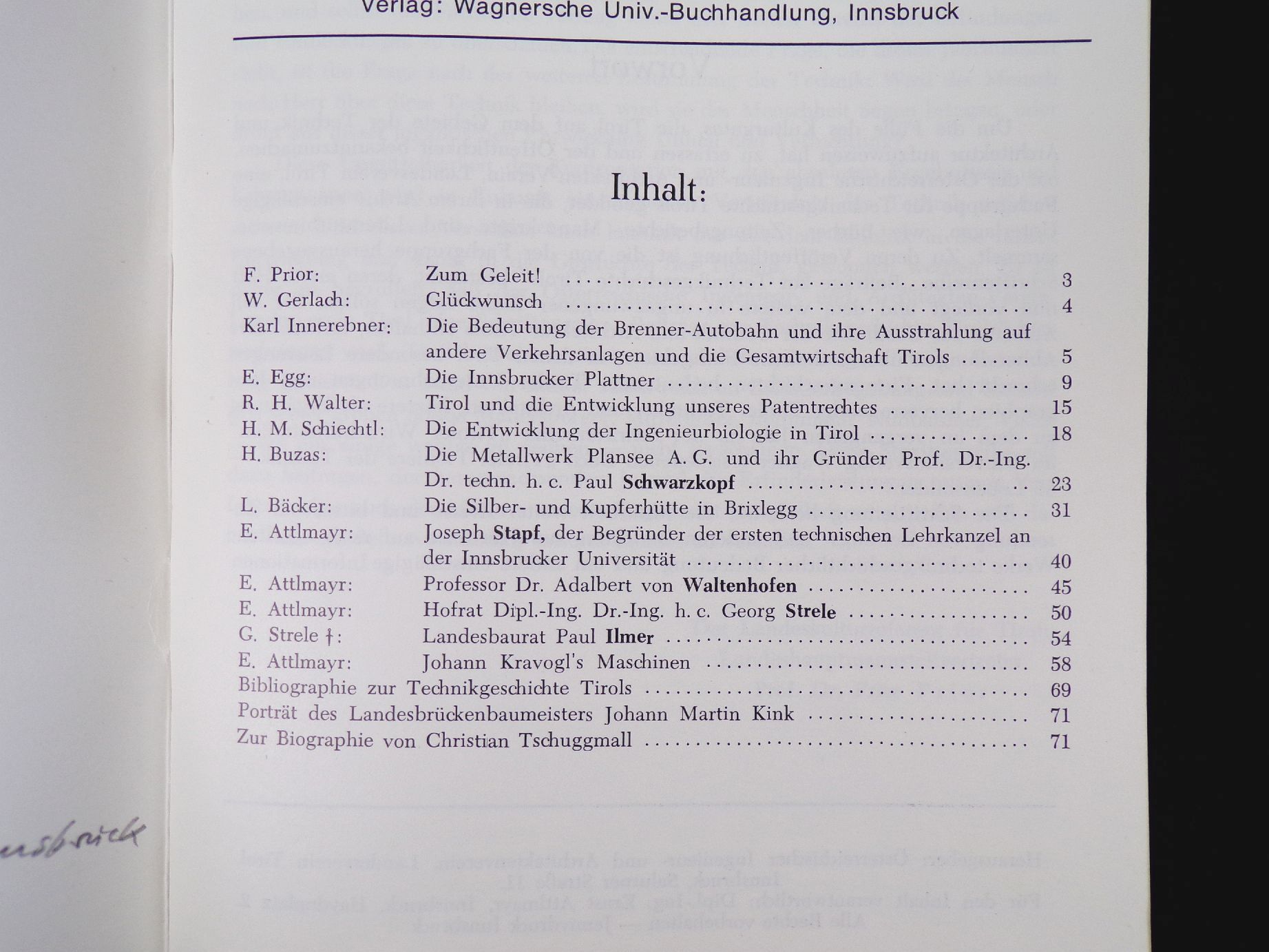 Beiträge zur Technikgeschichte Tirols Heft 1 und 2 Innsbruck 1970 